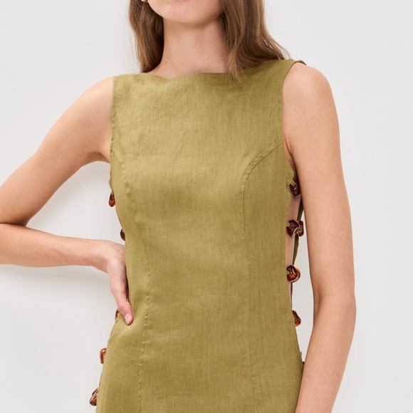 VRG GRL- Brand New w/Tags - Tia Dress in Moss Green - 100% Linen - Size XS - Picture 2 of 7